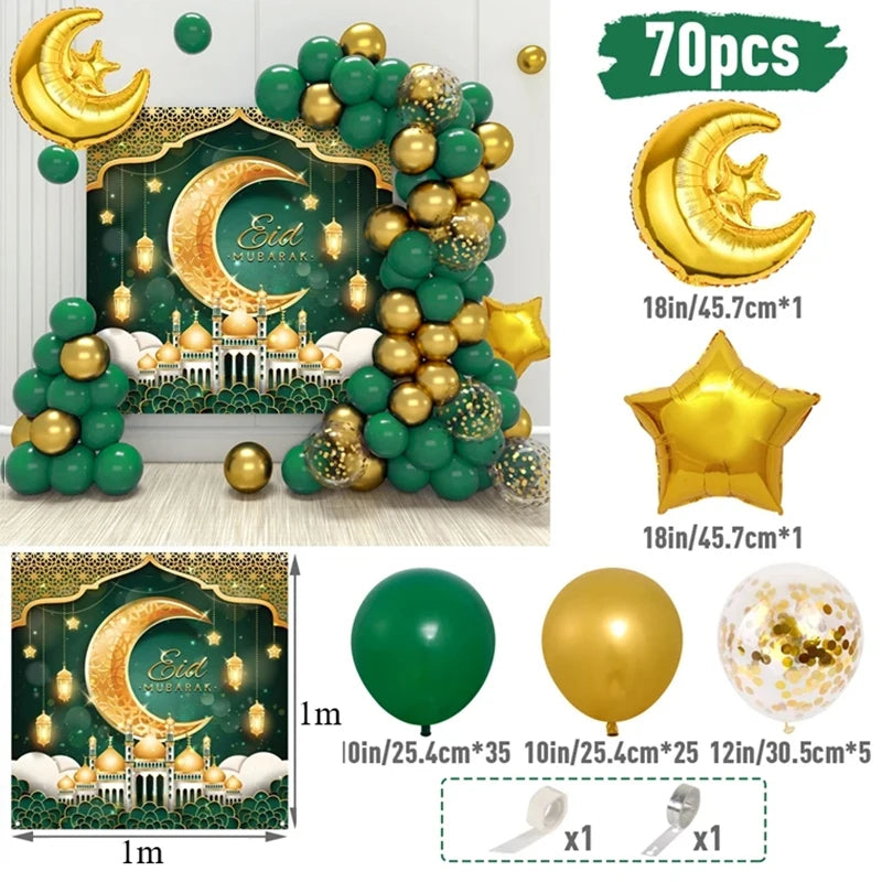 Mubarak Moon Star Foil Balloon Eid Mubarak Party Decorations Ramadan Dinner Table Decor Islamic Party tablecloth Supplies