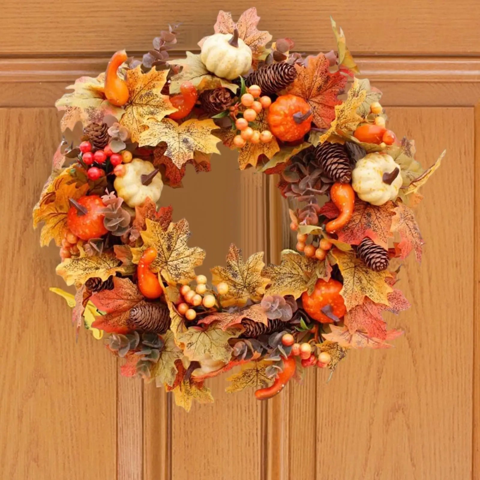 40cm Xmas Autumn Pumpkin Wreath Artificial Door Wreath Decoration Hanging For Christmas Halloween Wreath Home Ornament