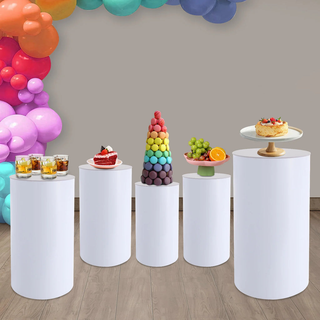 5PCS Round Cylinder Dessert Cake Ornament Table White PVC Round Cylinder Pedestal Stand  Cake Display Stand for Party Wedding