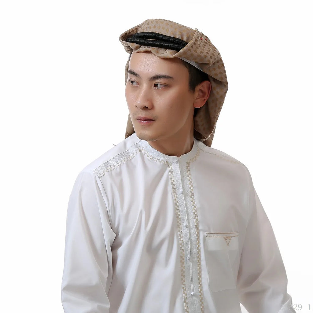 Men Muslim Head Scarf Saudi Arab Dubai Traditional Islamic Clothing Male Headscarf Hijab Plaid Turban Shemagh Gutra Prayer Wear