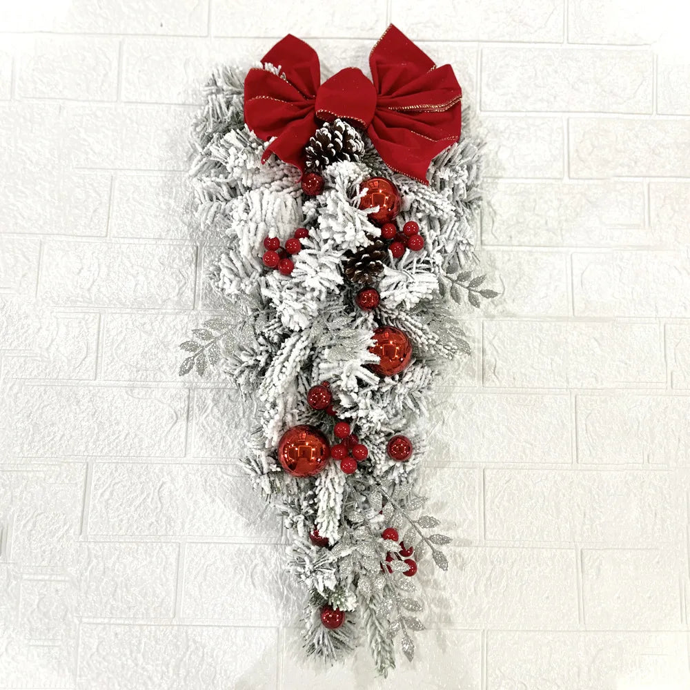 2024 front door Christmas wreath decoration upside down tree vine Christmas door and window decoration supplies