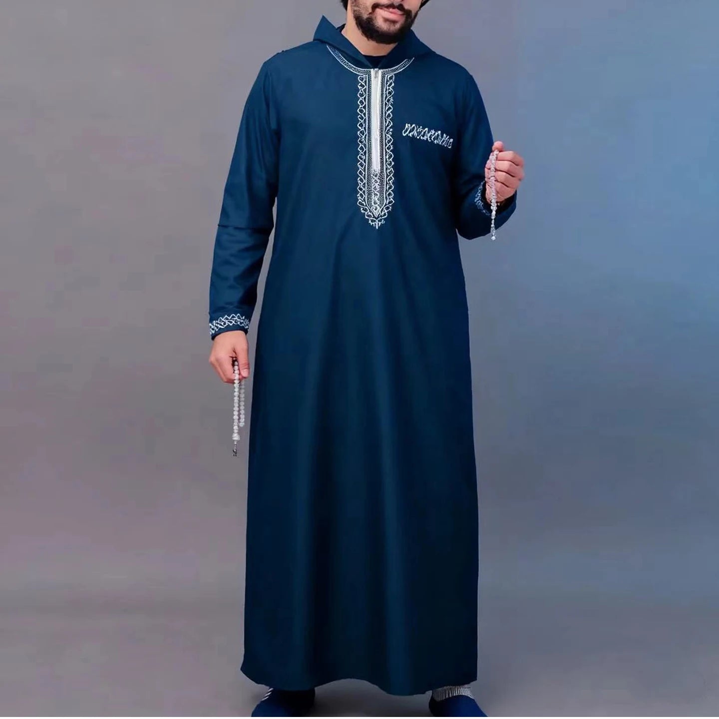 Muslim men's thobe long-sleeved embroidered Saudi Arabia elegant Islamic traditional clothing for festivals Arab Robe Dress