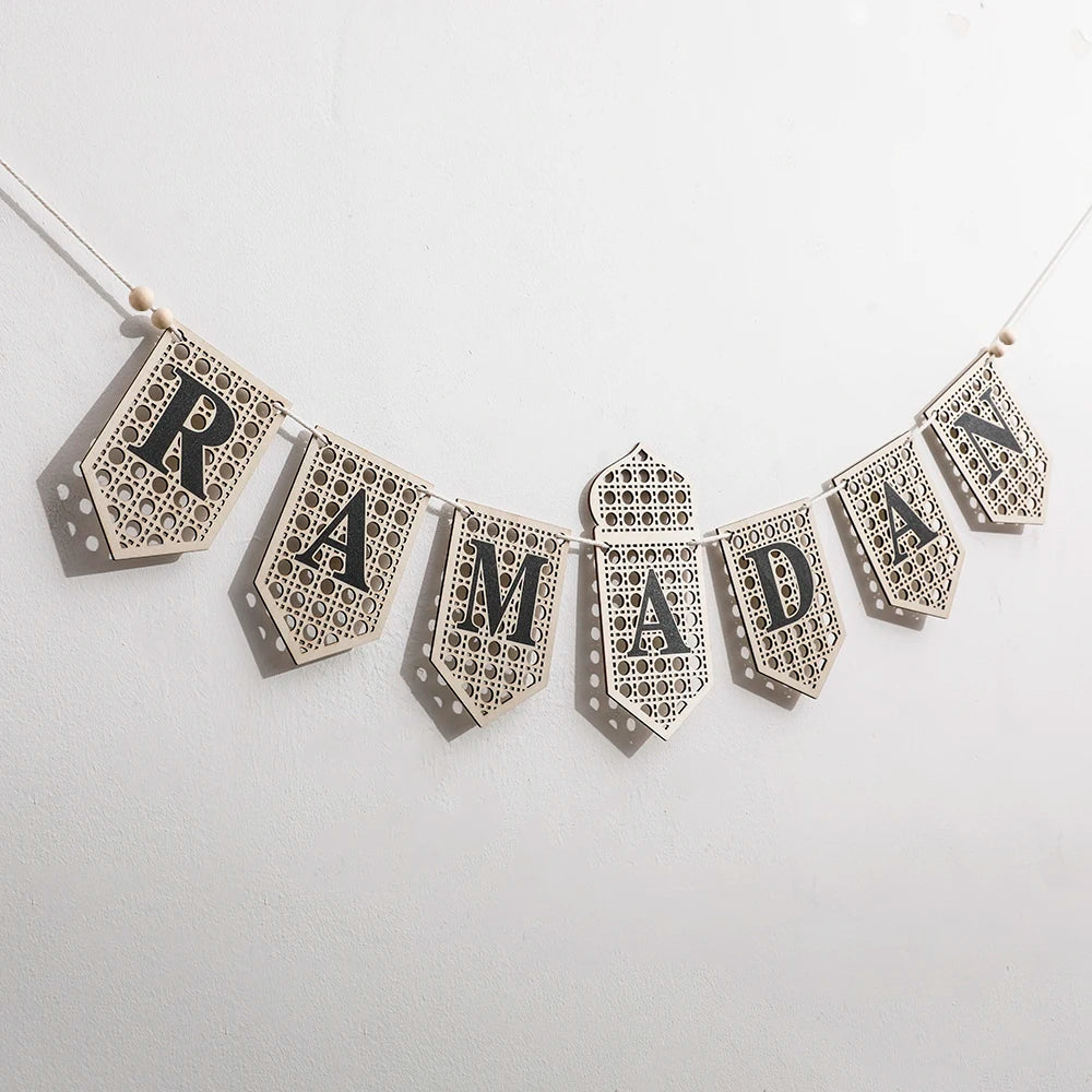 Ramadan Mubarak Banner Hollow Lantern Hanging Garland for Islamic Muslim Eid Festival Home Party Ornament Wall Decor Supplies