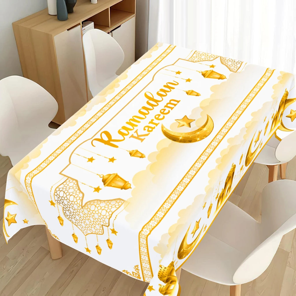 Ramadan Kareem Table Cover White Gold Ramadan Decor 2026 For Home Tablecloth Islamic Muslim Party Supplies Eid Al-Fitr Gift