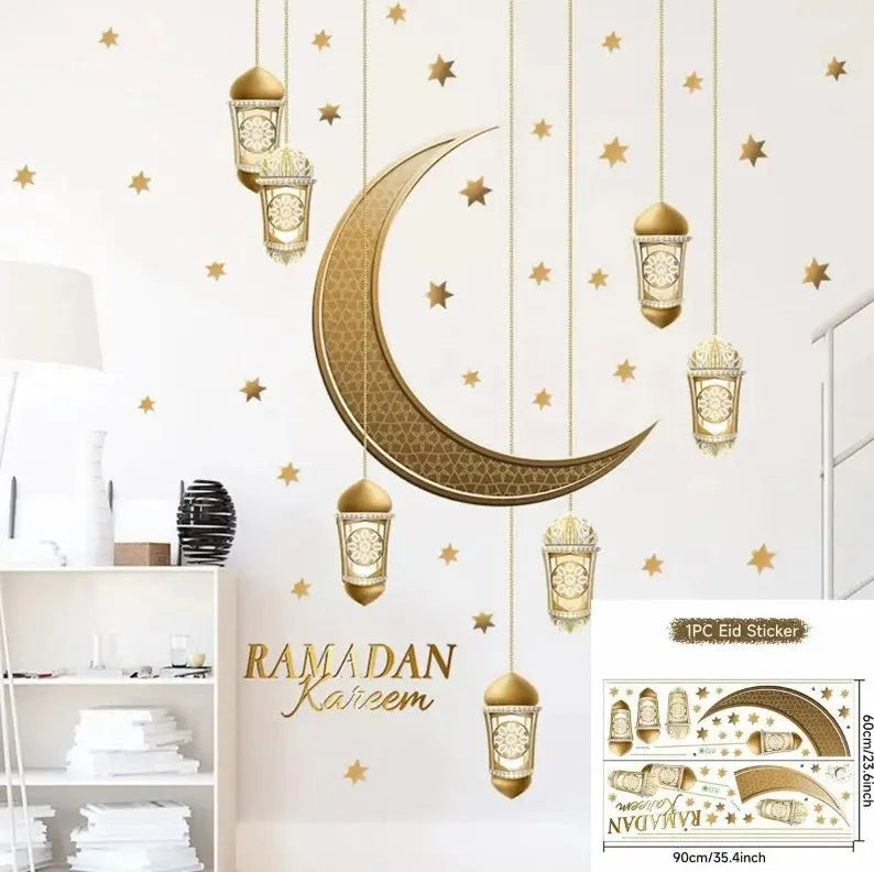 Eid Mubarak Window Stickers Kareem Ramadan Decoration 2025 For Home Islamic Muslim Party Decor Mubarak Ramadan Wall Sticker Gift