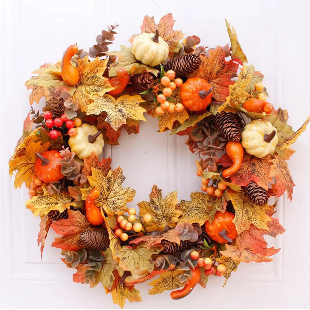40cm Xmas Autumn Pumpkin Wreath Artificial Door Wreath Decoration Hanging For Christmas Halloween Wreath Home Ornament