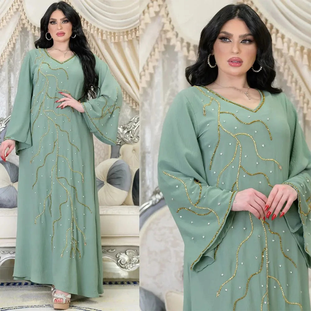 Caftan Eid Elegant Muslim Women Dress Ramadan Party Dubai Abaya Turkey Islam Long Evening Dresses Musulmane Elegant Vestidos