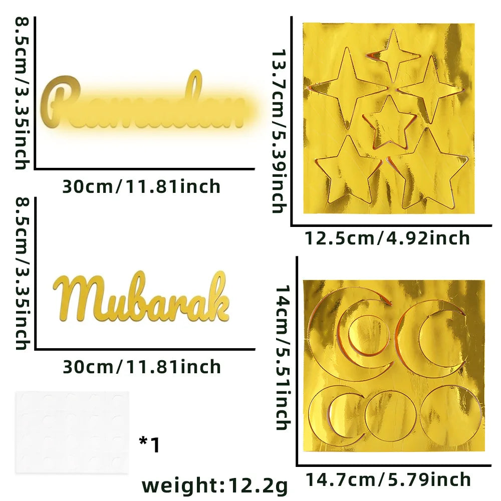Ramadan Eid Moon Festival Party Decor - Gold Hollow - Star Crescent Letter Wall & Window Stickers