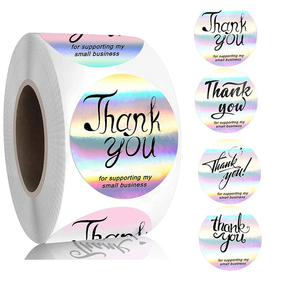 100-500pcs Rainbow Laser Thank You Stickers 1inch Small Business Stickers  Adhesive Labels for Boutiques Wrapping Supplies