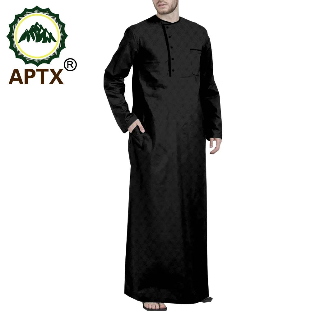 African Middle East Arabic Long Robes Vintage Muslim Kaftan Abayas Men Leisure Buttons Long Sleeve O Neck Jubba Thobe T2014005