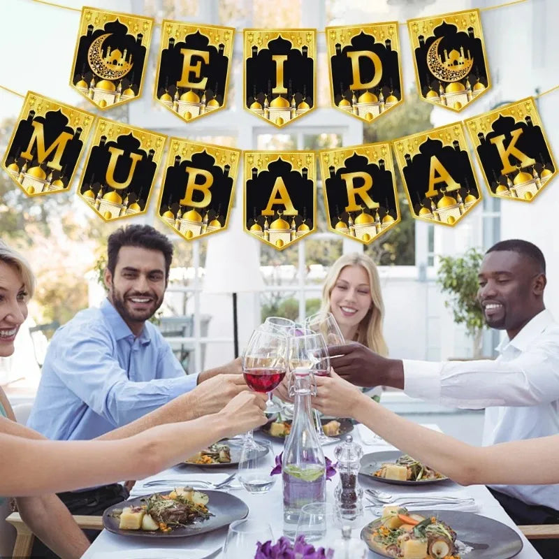 Vibrant Eid Party Decorations Ramadan Flags Banners Moon Star Hanging Decor for Creating A Festive Atmosphere in Home Yard