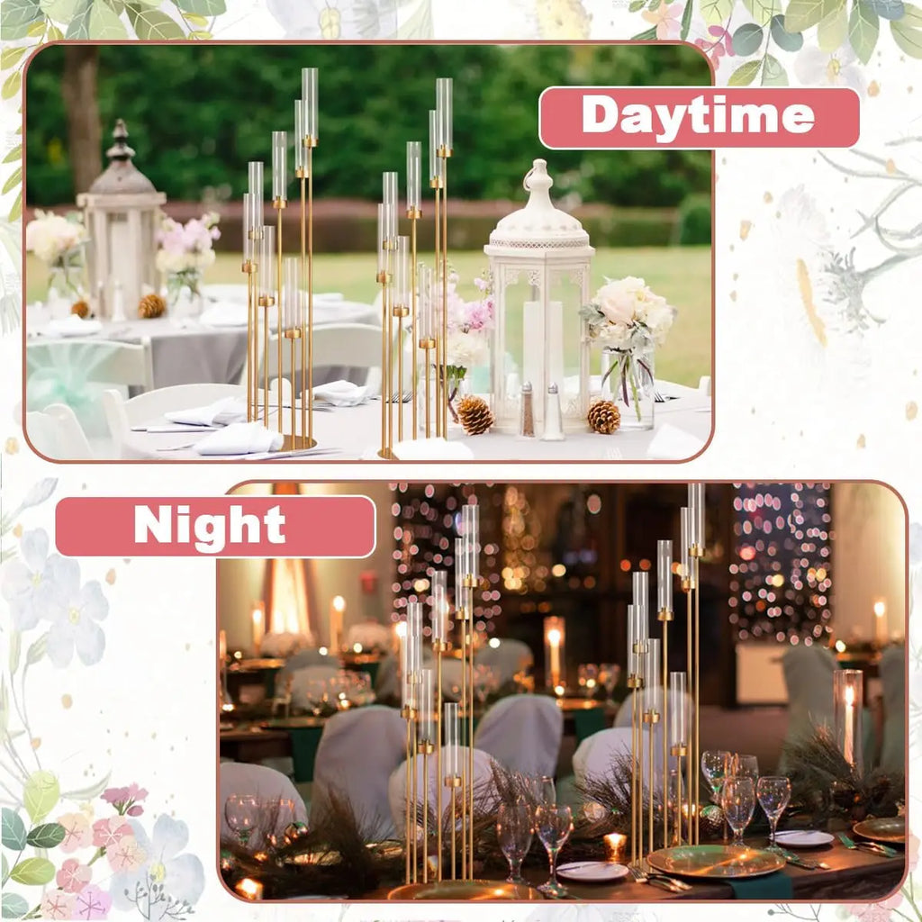 8PCS 7 Arm Candelabra Centerpieces for Wedding,Floor Candelabra Gold Candle Holders for Table Ceremony Dinner Party