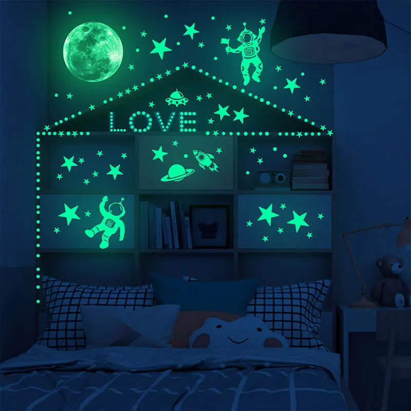 Luminous Moon Stars Astronaut Ceiling Wall Stickers The Dark Glowing Stars Planet Spaceship Bedroom Home DIY Decoration