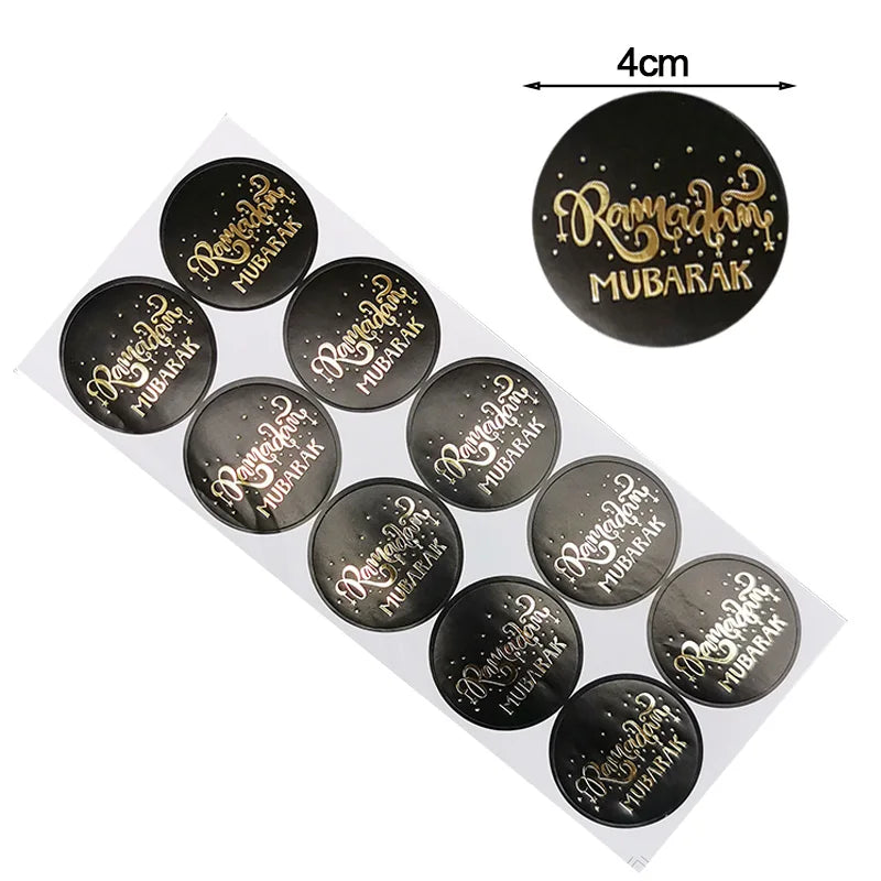 50pcs Gold Star Moon EID Mubarak Sealing Stickers Ramadan Mubarak Gift Lable Sticker Muslim Islamic Party Decor Packing Stickers