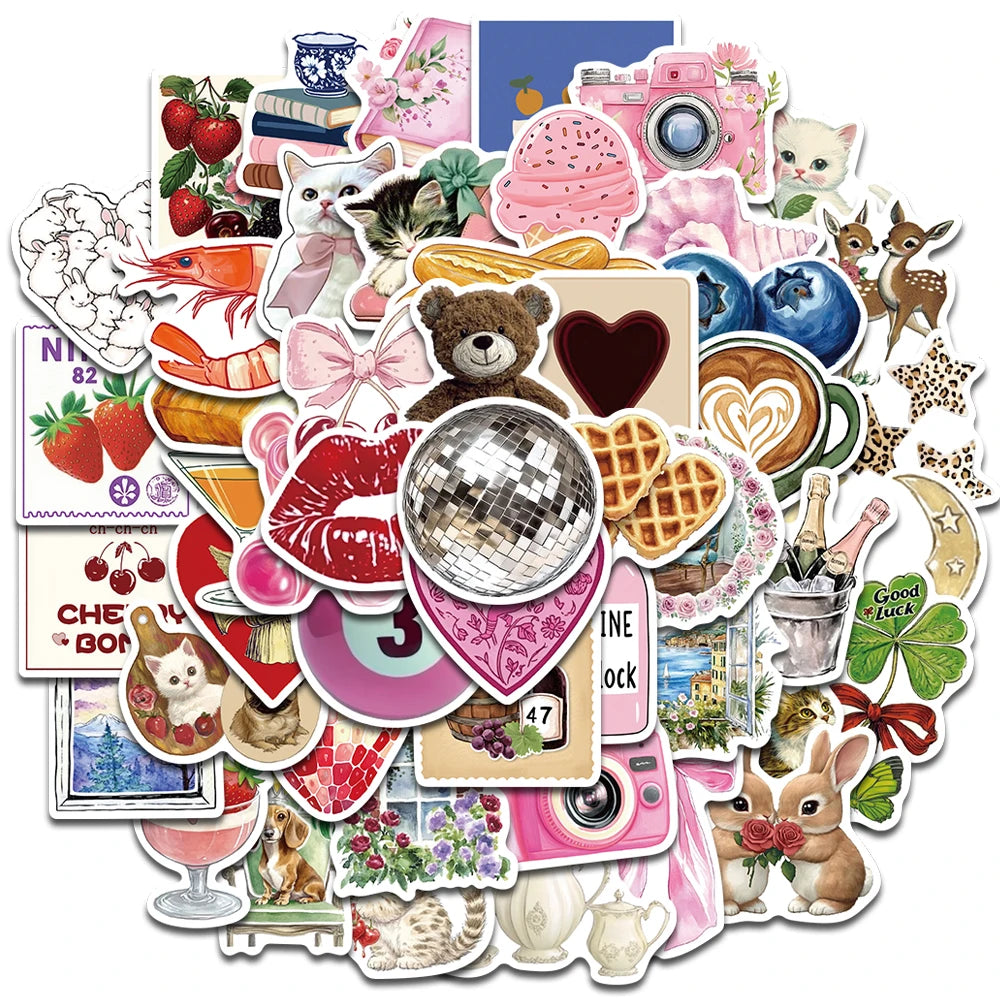 50/100PCS Aesthetic Pinterest Stickers Fashion Scrapbook Laptop Luggage Cool Creative Wall Bar Decor Streetwear Creative Sticker