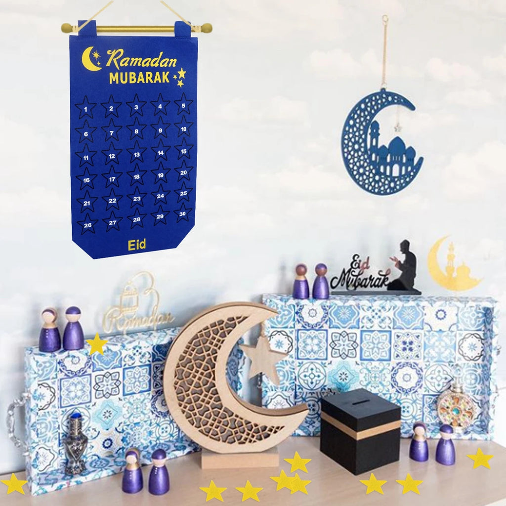 Ramadan Advent Calendar With 30 Reusable Star 30 Days Felt Wall Ramadan Calendar For Kids Eid Mubarak Countdown Calendar 2025