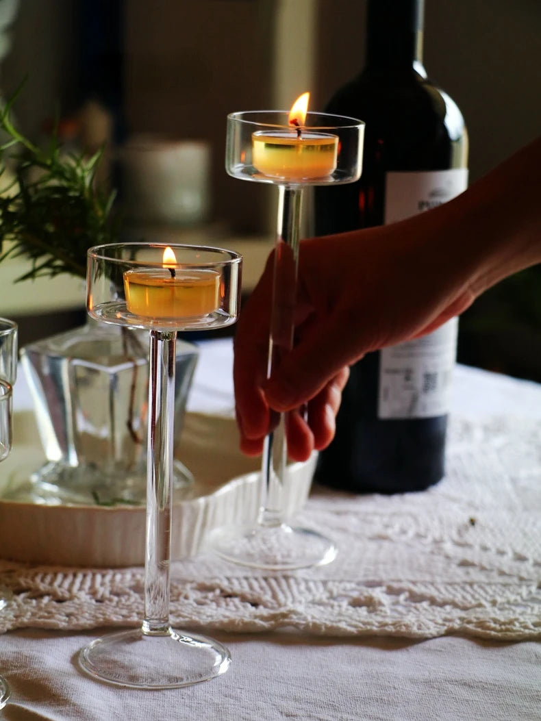 Glass Candle Holders Set Tealight Candle Holder Home Decor Wedding Table Centerpieces Crystal Holder Dinner table setting