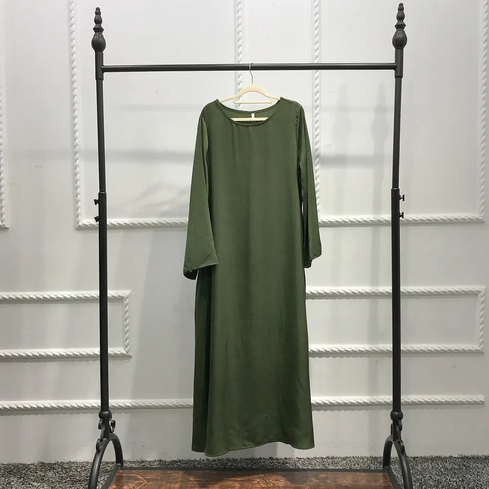 Fashion Sliky Djellaba Muslim Dress Dubai Full Length Flare Sleeved Soft Abaya Dubai Turkey Muslim Islam Robe WY921