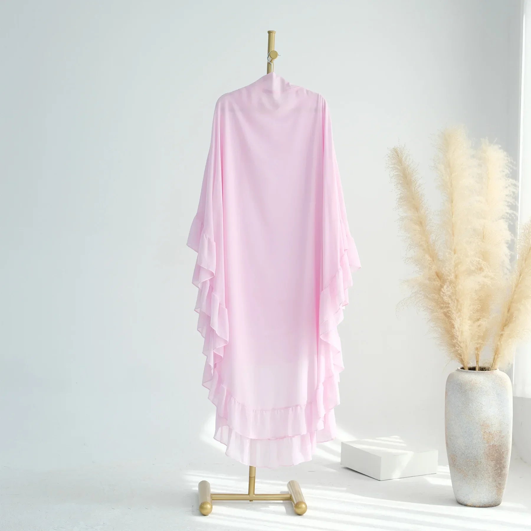 Ruffles Extra-long 2 Layers Chiffon Khimar, Sweet Muslim Women Hijab Scarf, Dubai Turk Islamic Clothing, Headscarf, Ramadan Eid