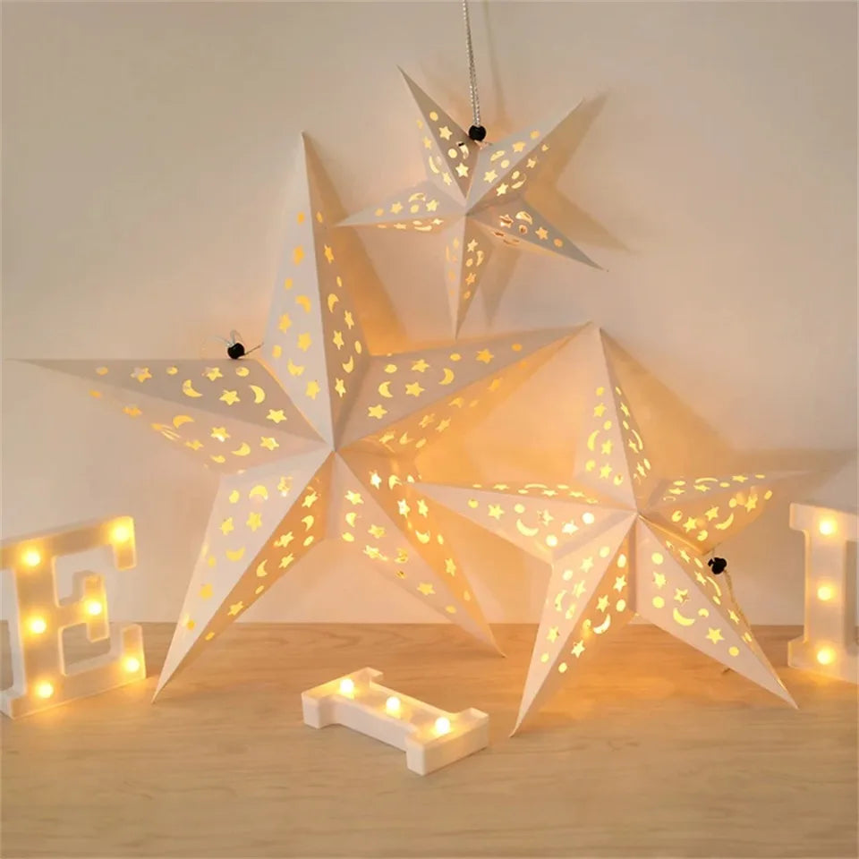 30/45/60cm Hollow Out Star Hanging Pendant Eid Mubarak Decoration Islam Muslim Light Paper Lantern Star Home Party Ramadan Decor