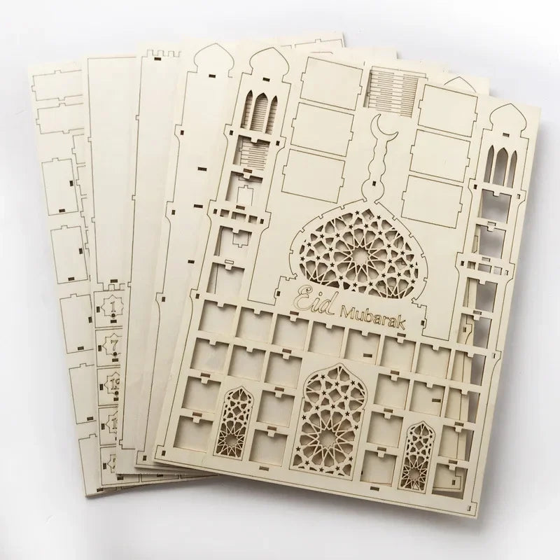 Ramadan Kareem Countdown Calendrier Wooden Eid Mubarak Ornament Drawer Ramadan Decorations for Home Eid Al Adha Party Decor 2025