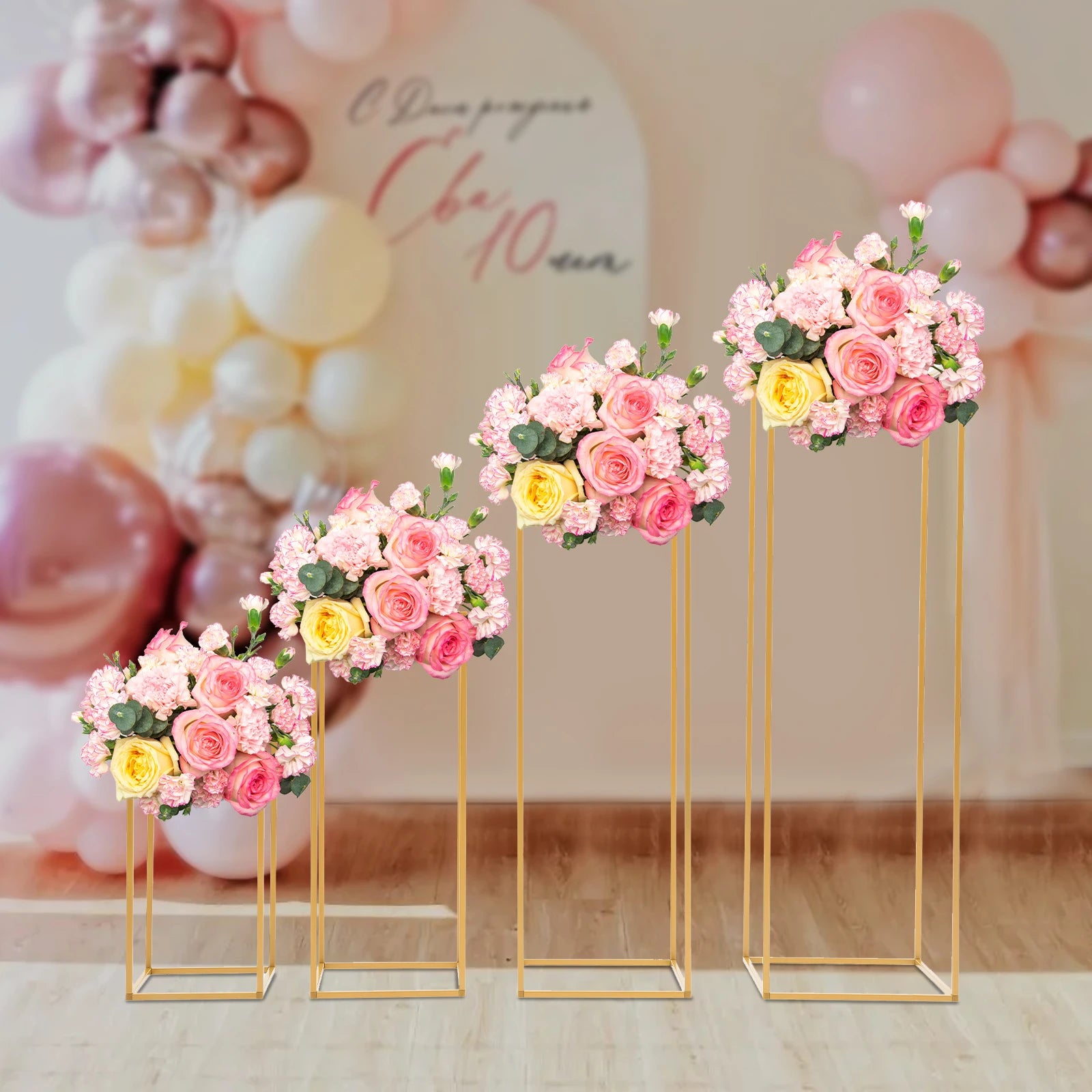 4Pcs Gold Metal Flower Stand Set Rectangular DIY Wedding Party Centerpieces for Table Decor