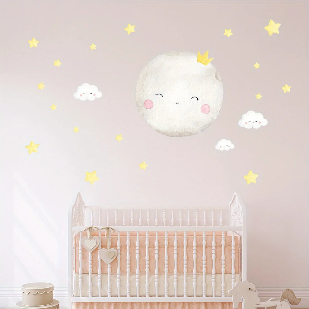 1PC Cartoon Cut Mother Moon and Stars Clouds Good Night Wall Stickers for Bedroom Living Room Nursery Decoration Wall Decals