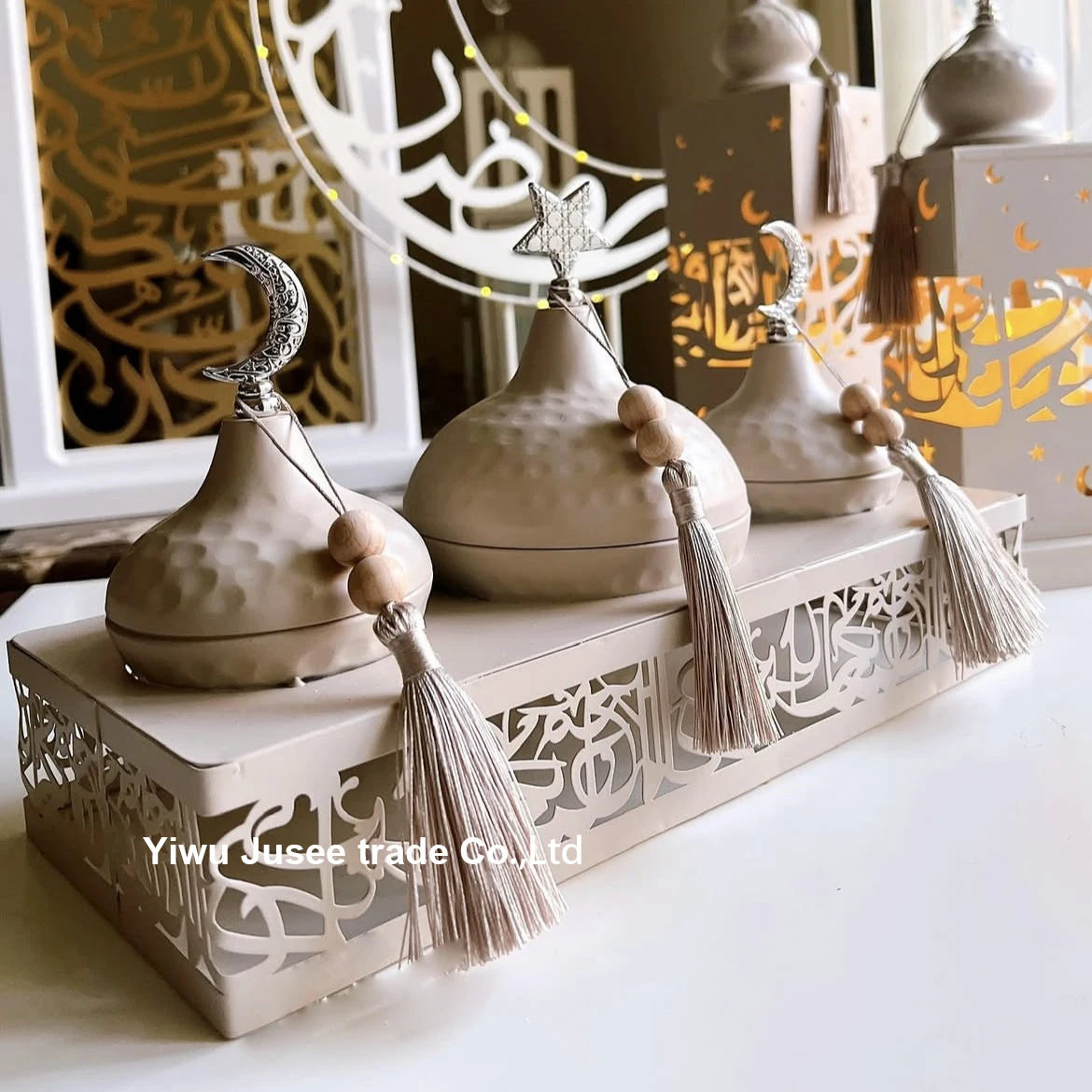 Super 2026 Ramadan Decoration Eid al-Fitr Metal Tray Modern Plate Muslim Family Table Box Decoration