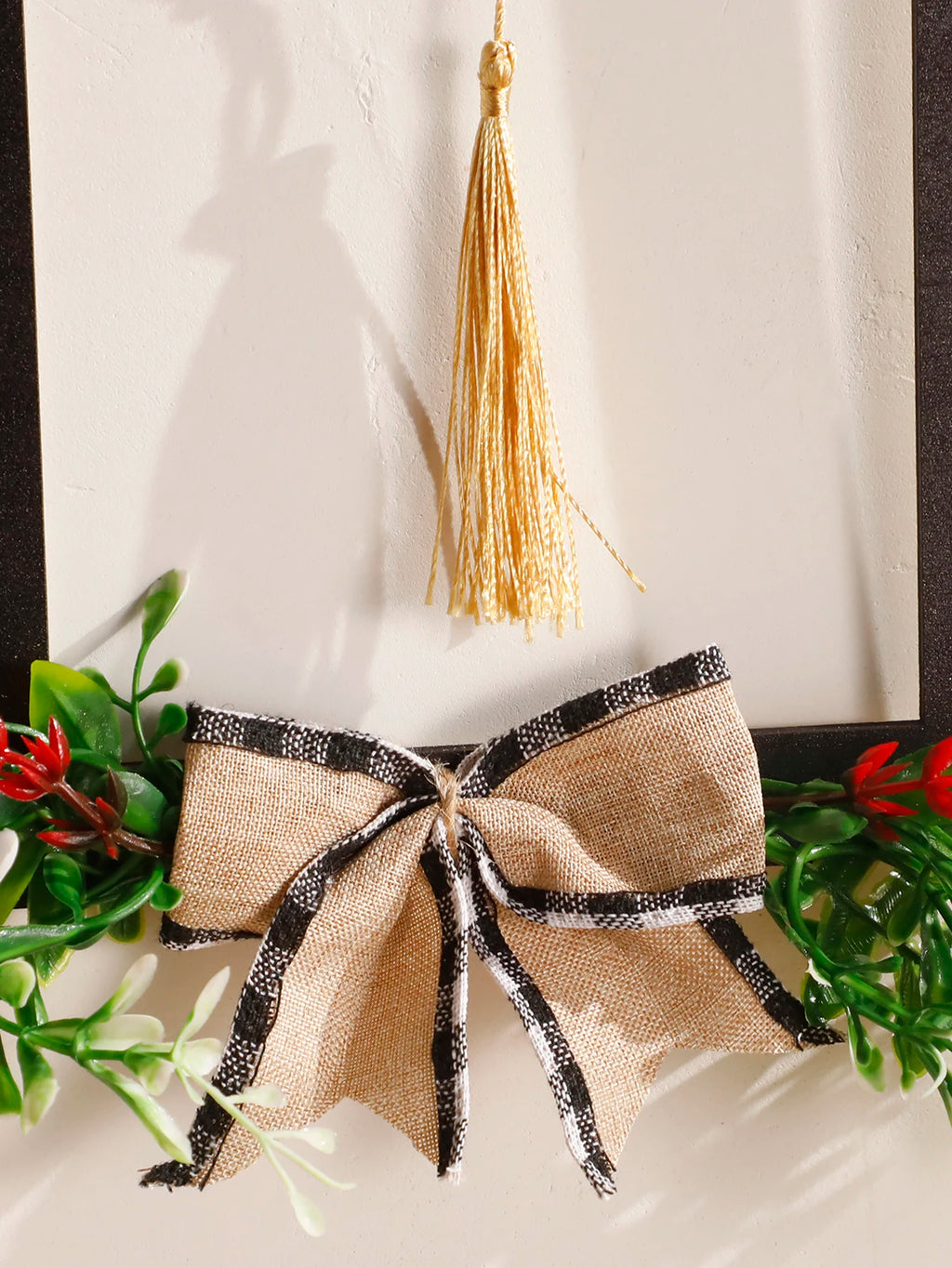 Ramadan Wooden Wall Hanging Decor Islamic Arch Design with Floral & Tassel Festive Home & Wall Decoration for Ramadan & Eid Gift