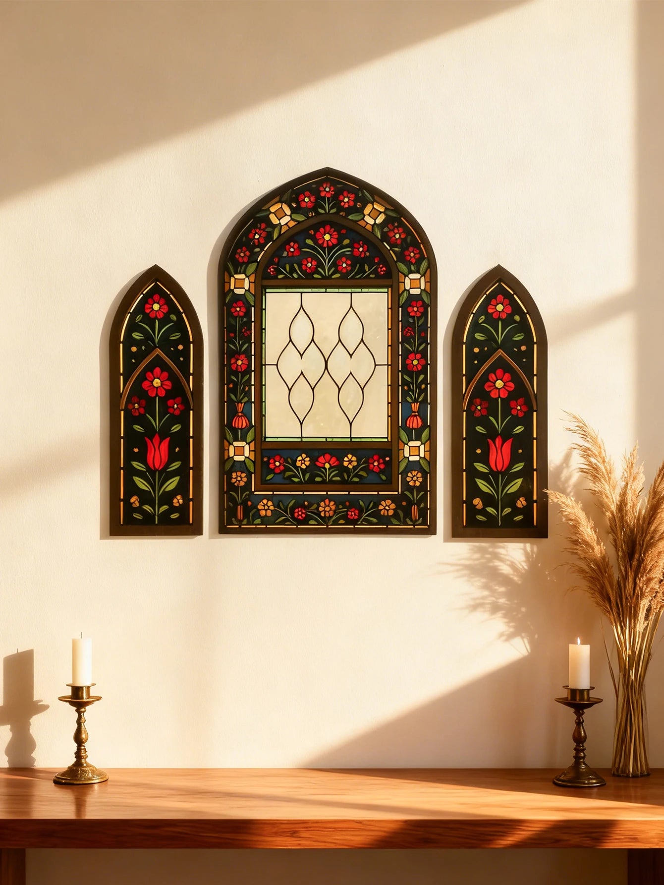 3pcs Islamic Arch Window Style Wall Hanging Floral Pattern Decor Wall Stickers for Ramadan & Eid Home Decor Muslim Festival Gift