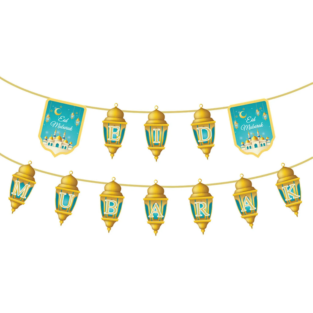 EID Mubarak Banner 2025 Decorations Ramadan Kareem Star Moon Garland Bunting Hanging Ornament Muslim Umrah Mubarak home decor