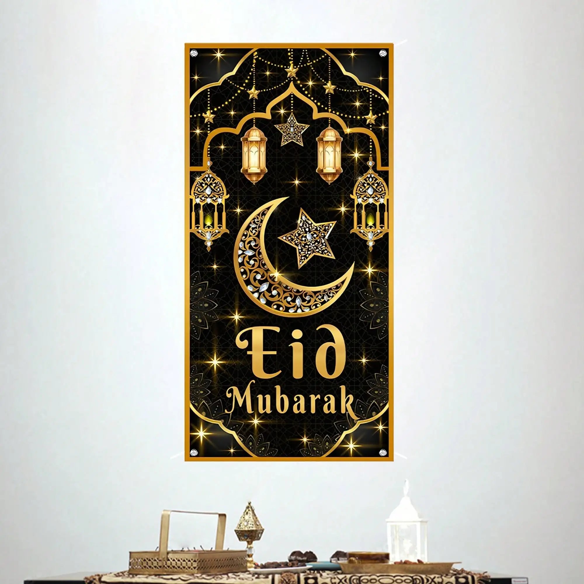 1pc Ramadan Eid Mubarak Decoration Hanging Flag，for Eid Al-Fitr Party DIY Home Door Hanging Backdrops Decor Flag