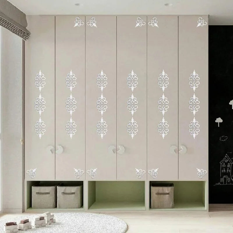 10Pcs 3D Acrylic Mirror Diagonal Lace Wall Stickers Porch Wardrobe Border Decoration Wall Decals Peel & Stick Home Decoration