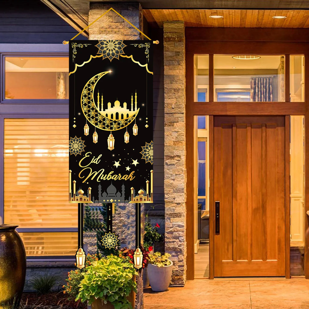 Ramadan Kareem Moon Chandelier Door Hanging Flag Eid Mubarak Decor 2025 For Home Islamic Muslim Party Favors Castle Wall Banner