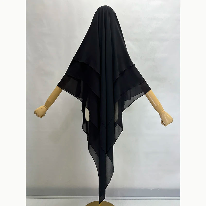 Three Layer Chiffon Khimar With Niqab Strings High Quality EID Ramadan Muslim Women Islamic Clothing Wholesale Prayer Long Hijab