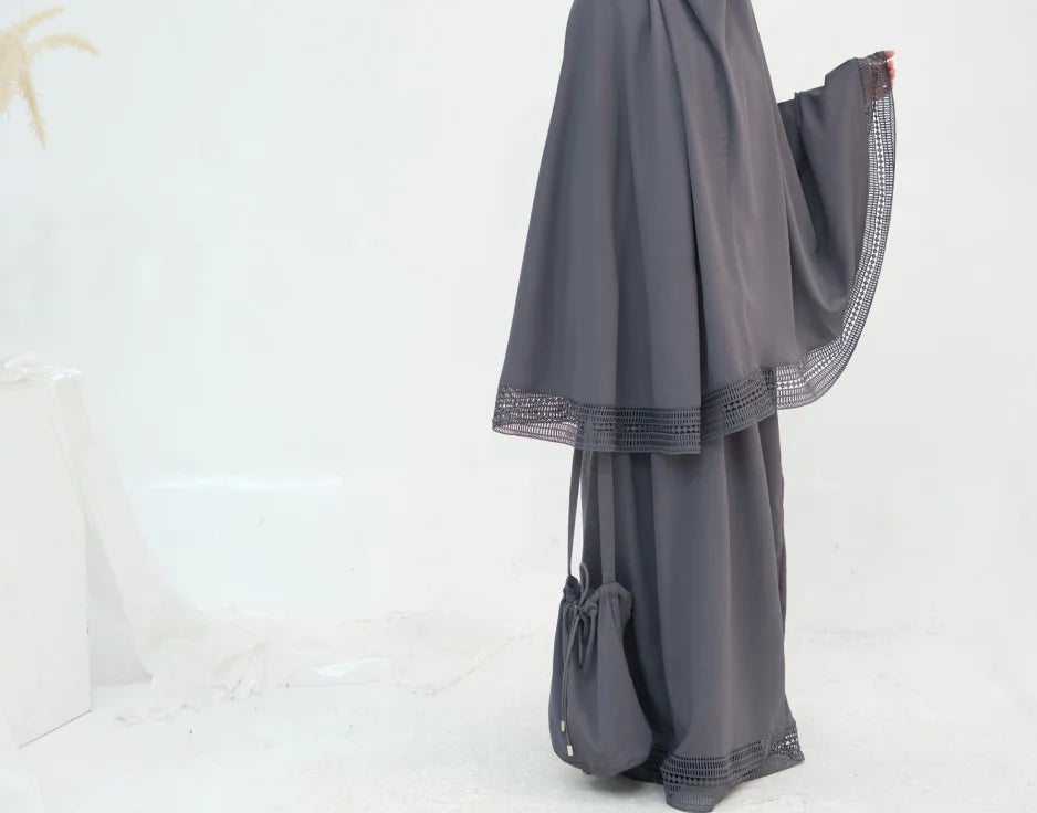 Muslim 4 Piece Set Women Skirts Headscarf Lace Storage Bag Prayer Pad Suit Eid Ramadan Morocco Dubai Hijab Long Skirt Outfits