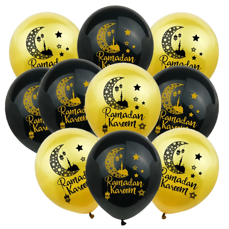 10Pcs Eid Mubarak Latex Balloon Ramadan Kareem Decoration Air Globos Ramadan Mubarak Muslim Islamic Festival Party Supplies 2024