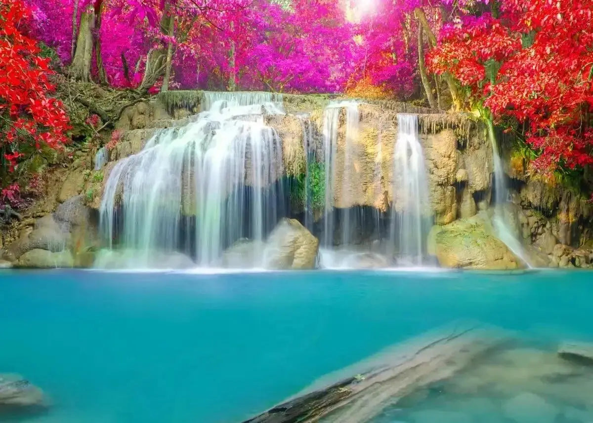 Serene Landscape Waterfall Canvas Painting with Green Tree Forest Wall Art Prints for Living Room Home Decor Unframed Poster fo