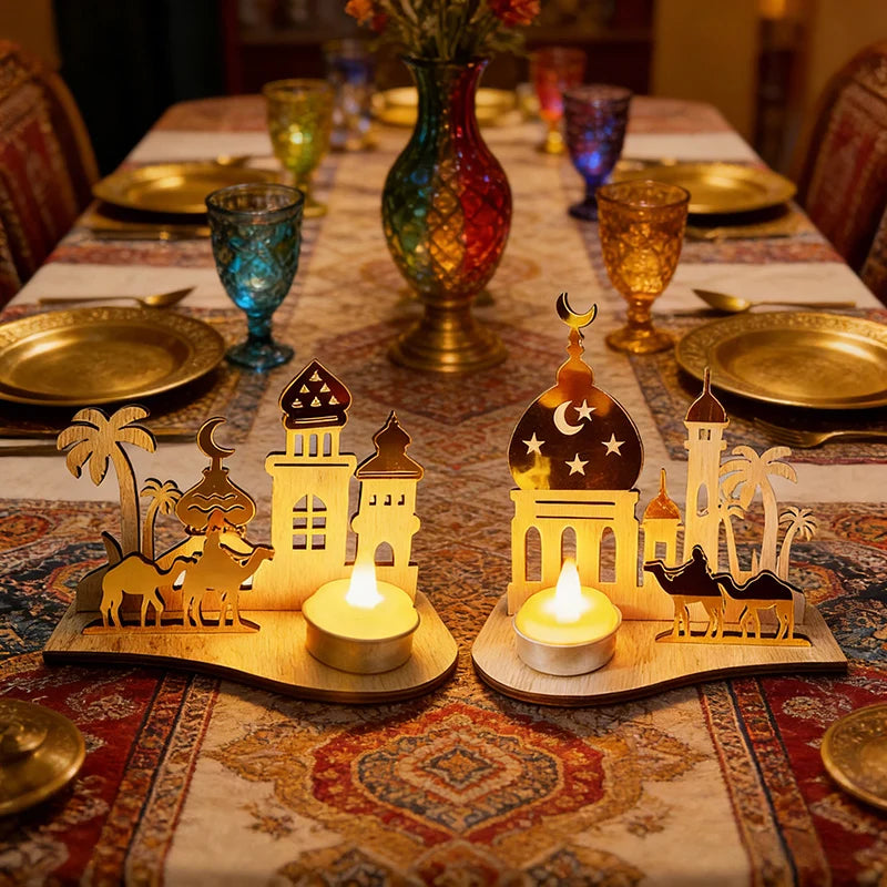 Eid al-Fitr Decorations Candlestick Star and Moon Desktop Ornament Ramadan Decorations 2026 Candlestick Party Decorations