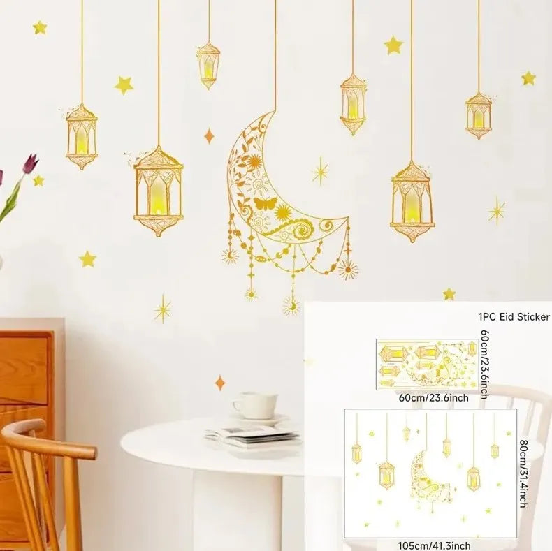 Eid Mubarak Window Stickers Kareem Ramadan Decoration 2025 For Home Islamic Muslim Party Decor Mubarak Ramadan Wall Sticker Gift