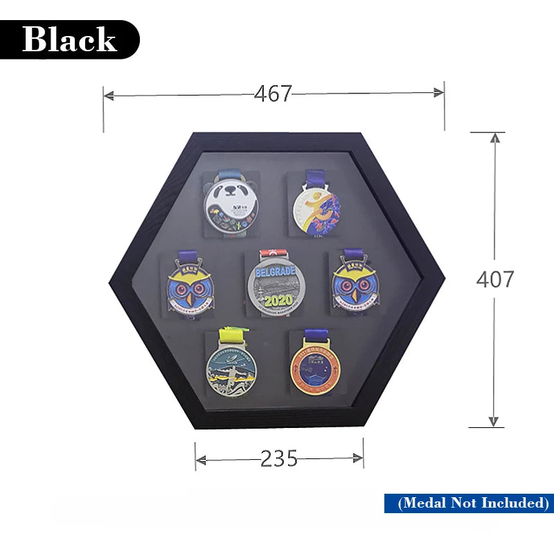 Wooden Hexagonal Medals Frames for Marathon, Display, Wall Mounted Picture for Sports, Football, Running, Swimming<