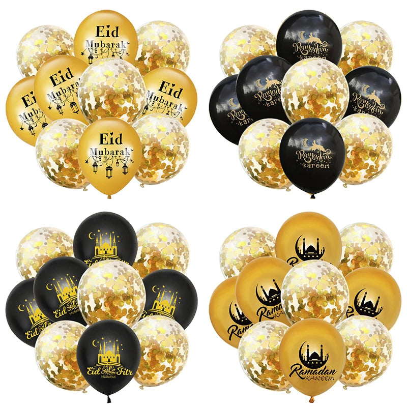 10Pcs Eid Mubarak Latex Confetti Balloons Islamic Muslim Party Supplies 2023 Ramadan Kareem Decoration For Home Eid Al Adha Gift