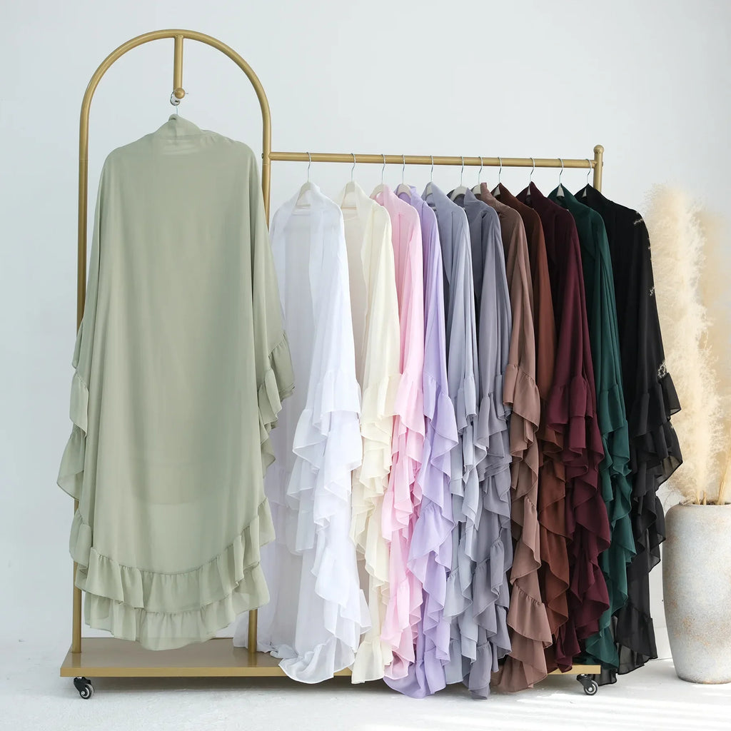 Ruffles Extra-long 2 Layers Chiffon Khimar, Sweet Muslim Women Hijab Scarf, Dubai Turk Islamic Clothing, Headscarf, Ramadan Eid