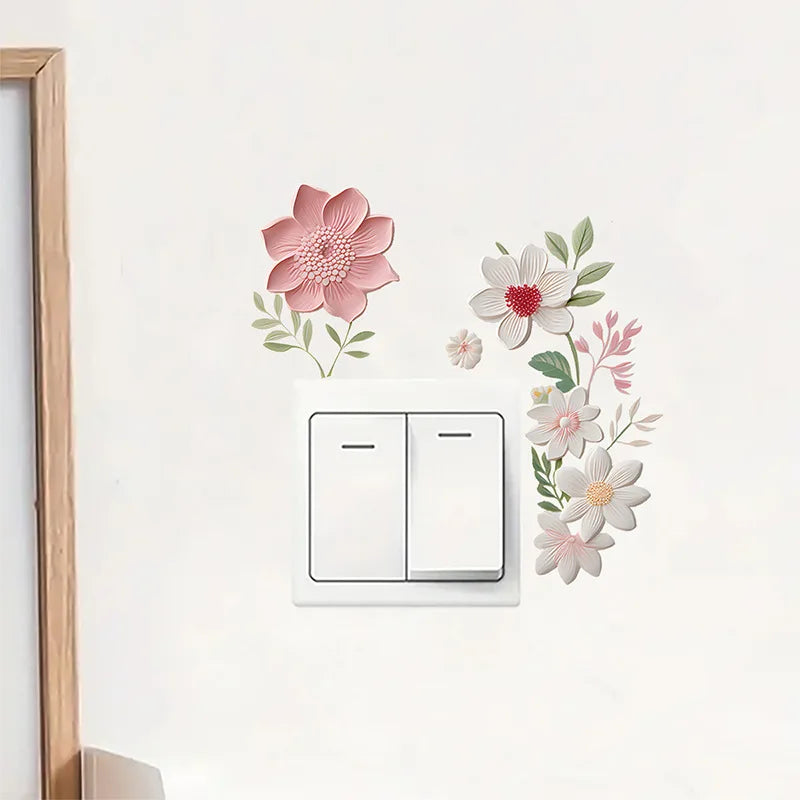 Waterproof Sticker For Bedroom Flowers Switch Stickers PVC Self-adhesive Removable Bathroom Home Decoration Decals