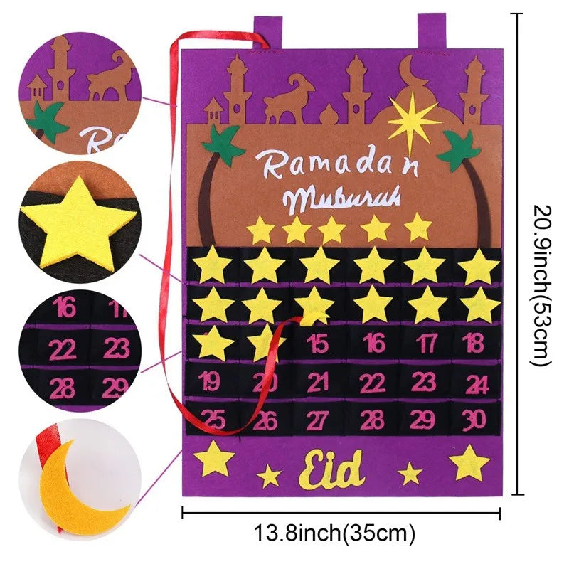 Ramadan Advent Calendar With 30 Reusable Star 30 Days Felt Wall Ramadan Calendar For Kids Eid Mubarak Countdown Calendar 2025
