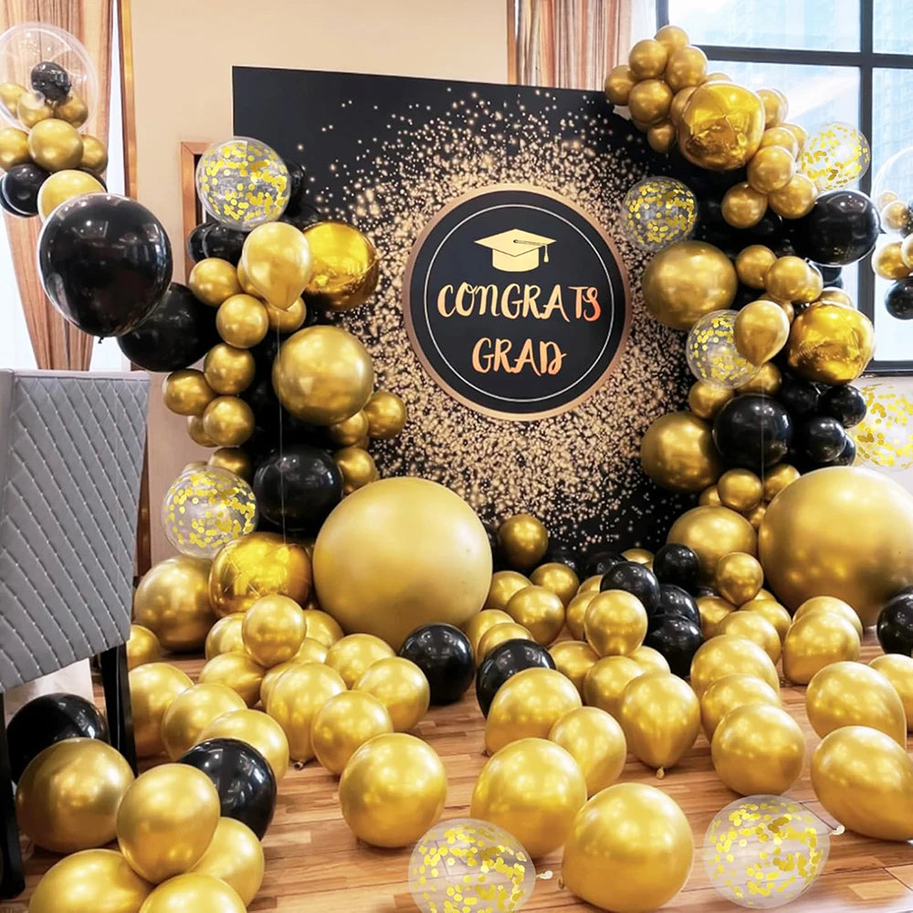 12inch Black Metallic Gold Latex Balloon Set Black Gold Confetti Balloon Graduation Globos Birthday Party Baby Shower Decoration