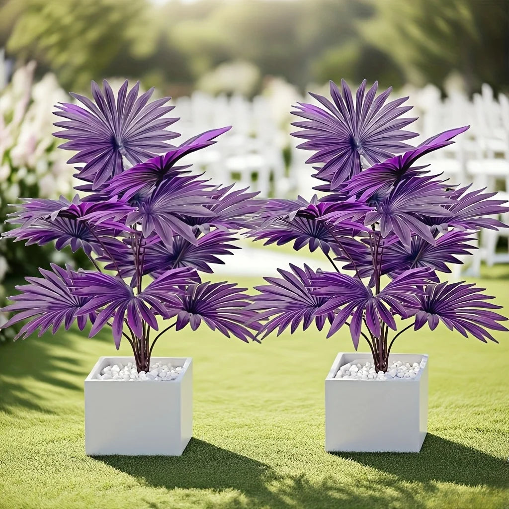 2pcs 12Leaves Purple Simulated Palm Trees Plants Realistic Artificial Trees Suitable Bedroom Outdoor Gothic Halloween Decora