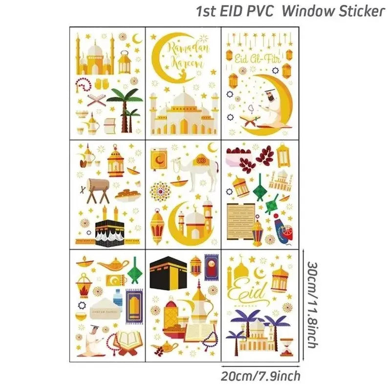 Eid Mubarak Window Stickers Kareem Ramadan Decoration 2025 For Home Islamic Muslim Party Decor Mubarak Ramadan Wall Sticker Gift