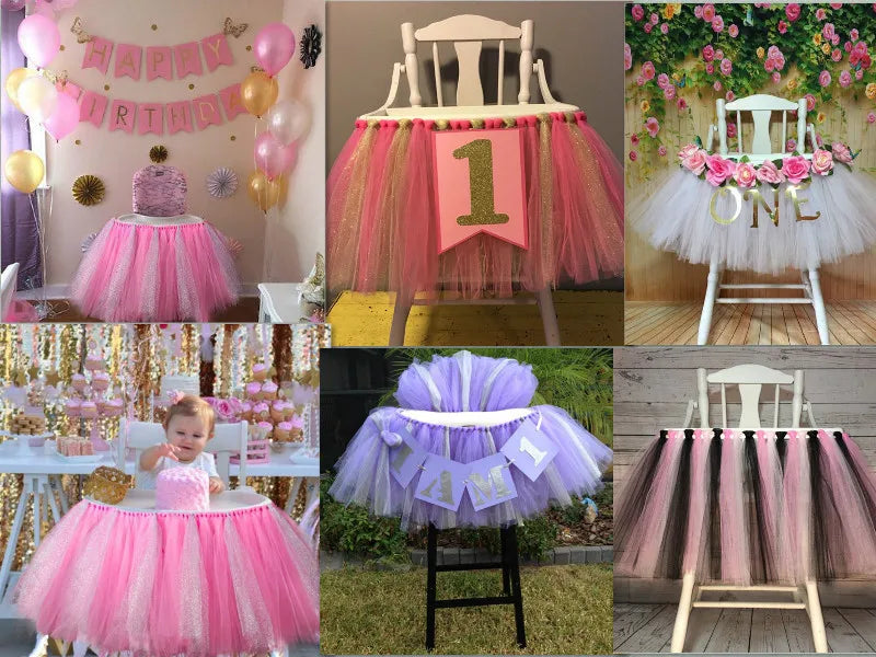 Tutu Chair Skirt Mesh Chair Skirt Children's Table Chair Skirt Party Decorative Chair Skirt Baby Birthday Party Decoration