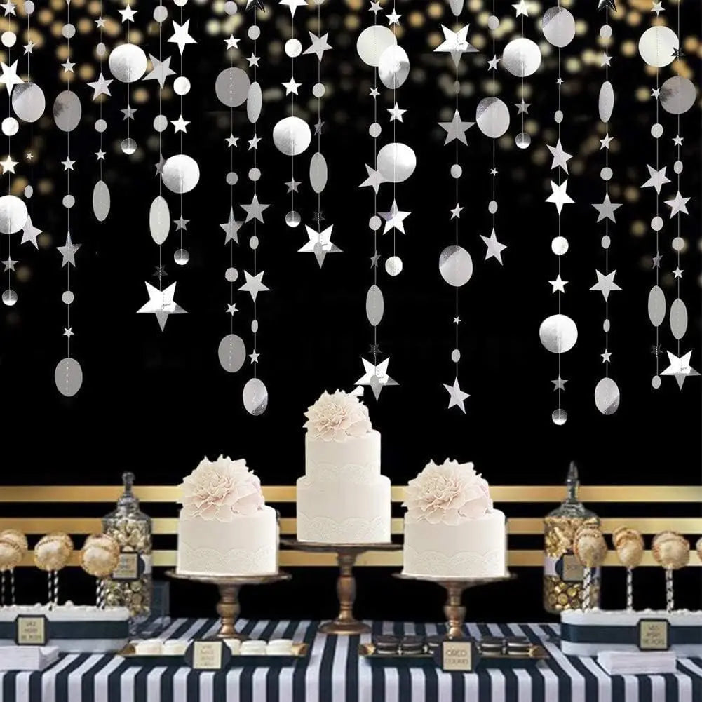Gold Silver Moon Star Hanging Banner String Garland for Ramadan EID Kids Birthday Baby Shower Home Decorations